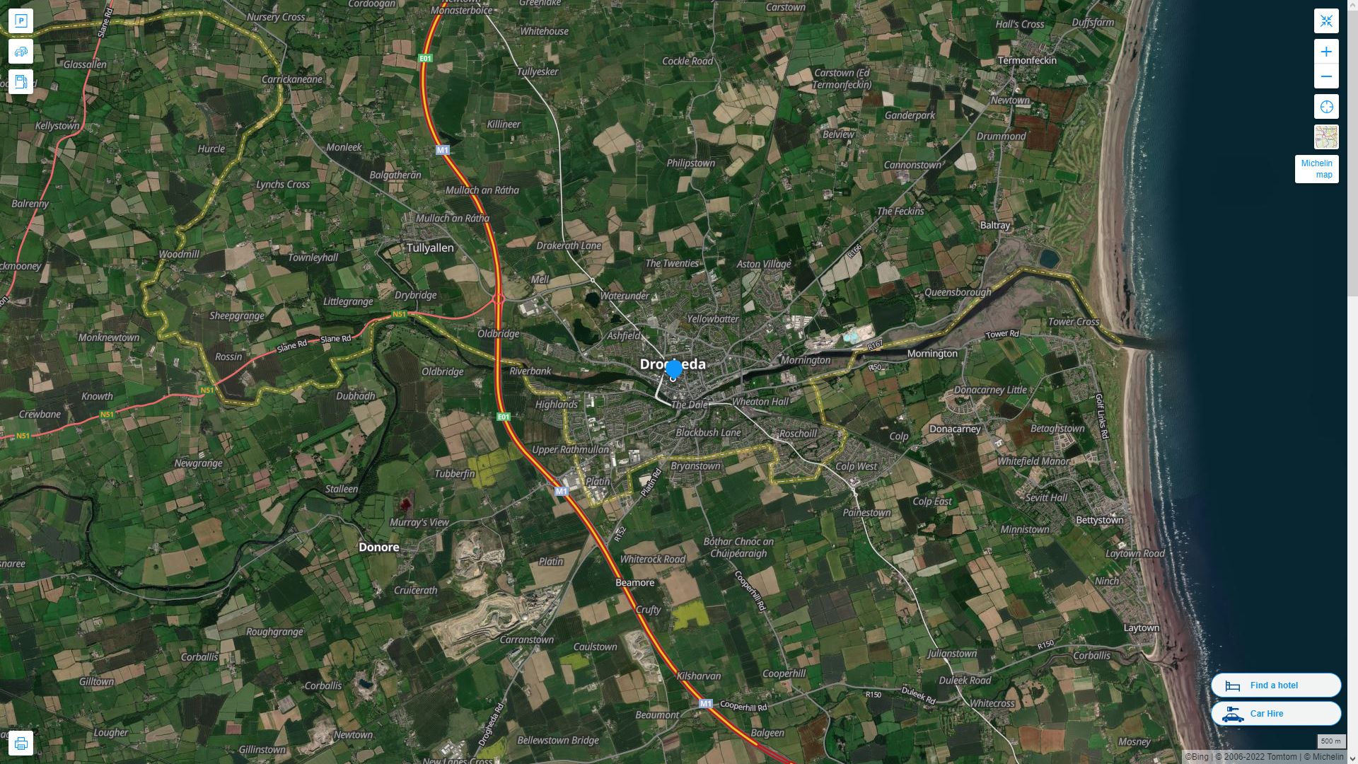 Drogheda Irlande Autoroute et carte routiere avec vue satellite